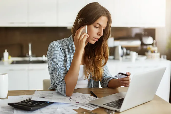 Woman calling bank