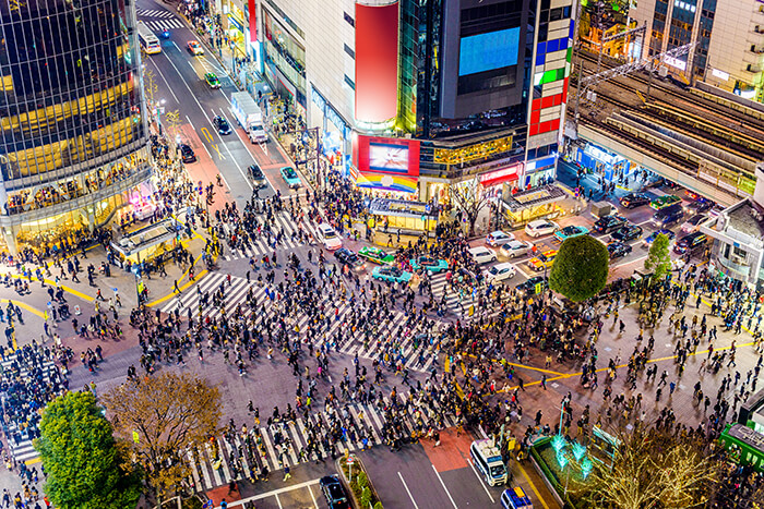 Pedestrian Scramble In Shibuya