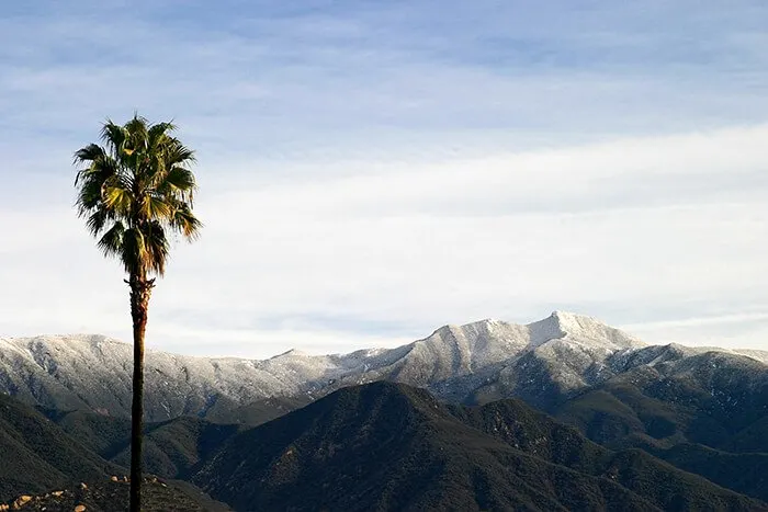 Ojai valley with snow on the mountains