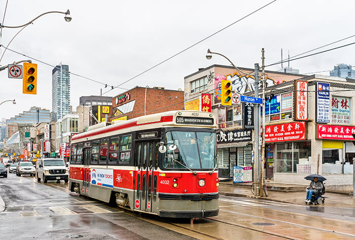Old streetcar in Chinatown of Toronto